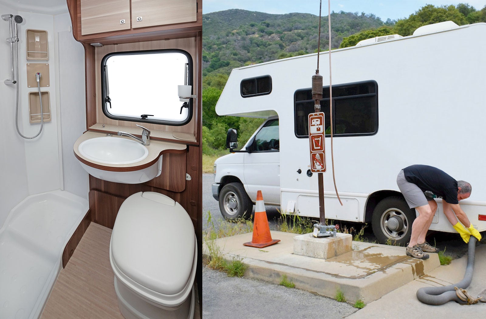 Portable RV/camper toilet and holding tank setup in Bismarck, North Dakota