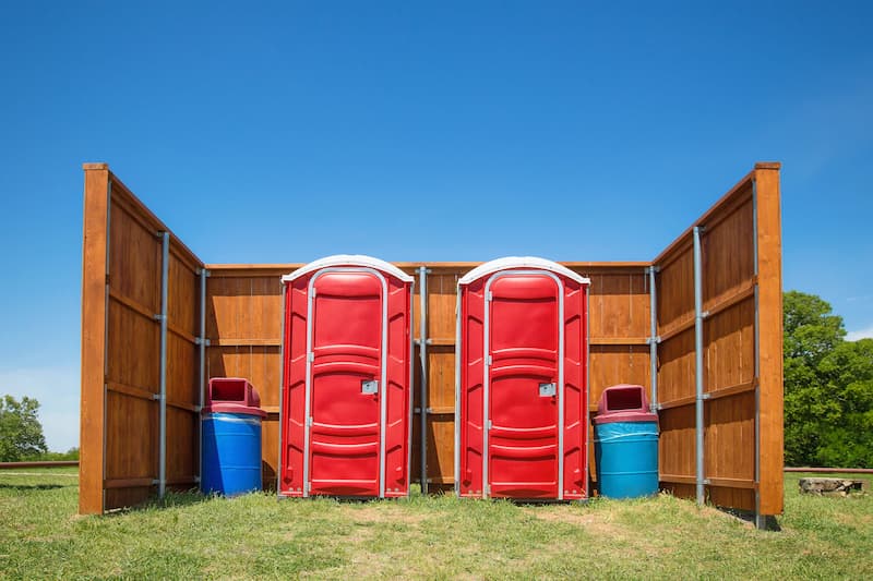 Short-term porta potty units staged for delivery in Bismarck, North Dakota